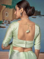 Pista Green Satin Chiffon Saree